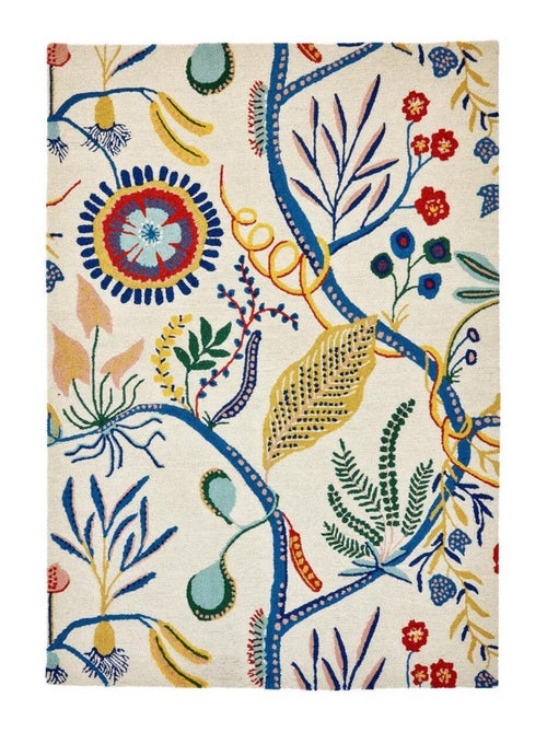 Tapis salon et chambre fait à la main en laine motif floral SAVAGE - Kiabi