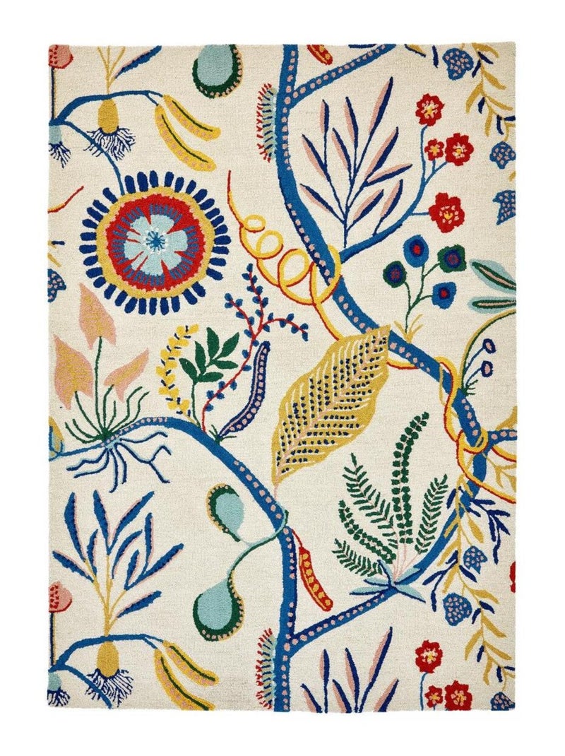 Tapis salon et chambre fait à la main en laine motif floral SAVAGE Multicolore - Kiabi