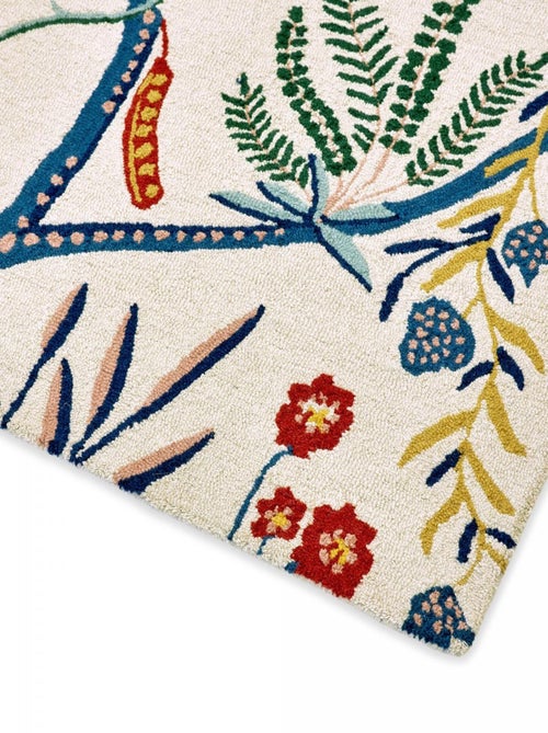 Tapis salon et chambre fait à la main en laine motif floral SAVAGE - Kiabi