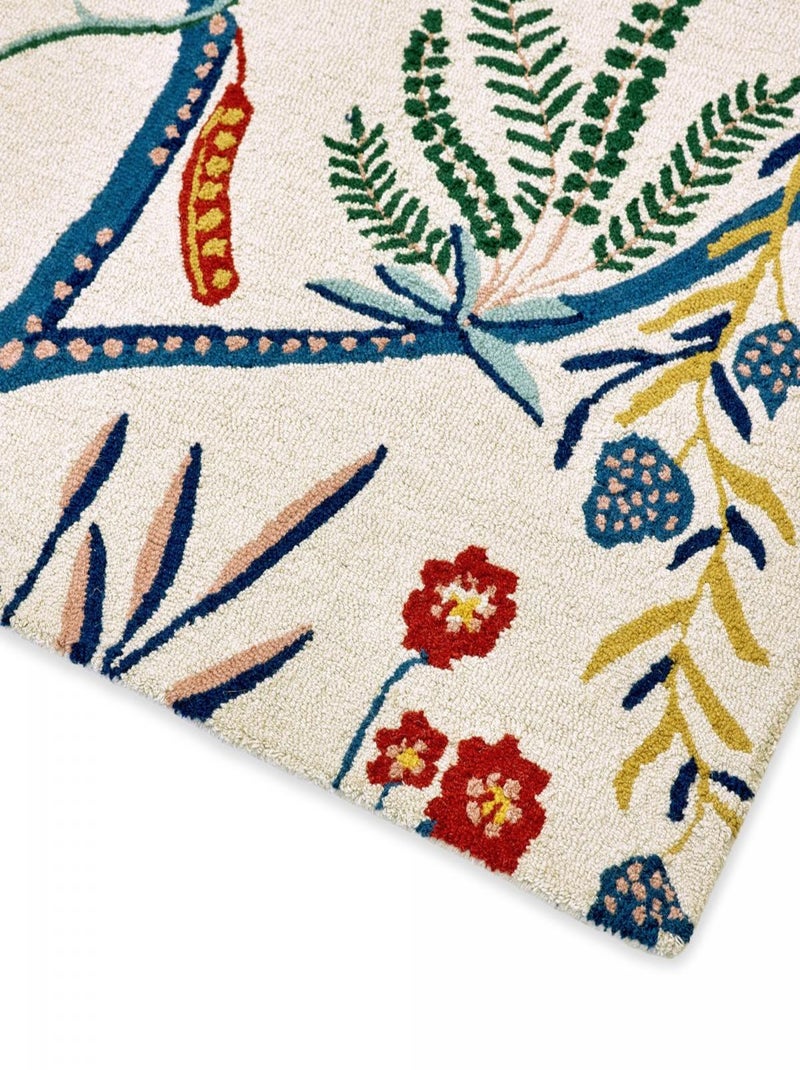 Tapis salon et chambre fait à la main en laine motif floral SAVAGE Multicolore - Kiabi