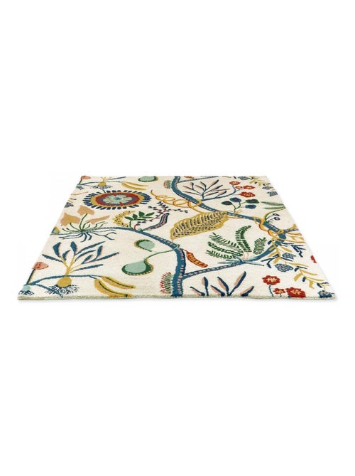 Tapis salon et chambre fait à la main en laine motif floral SAVAGE - Kiabi