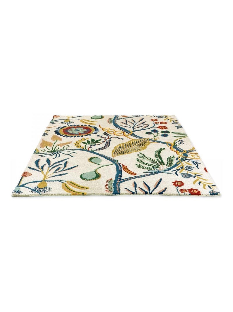 Tapis salon et chambre fait à la main en laine motif floral SAVAGE Multicolore - Kiabi