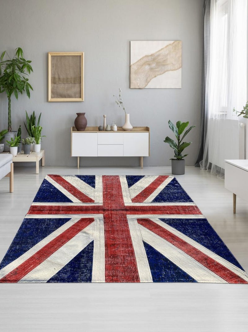 Tapis salon et chambre fait à la main en laine motif fresque Bleu - Kiabi