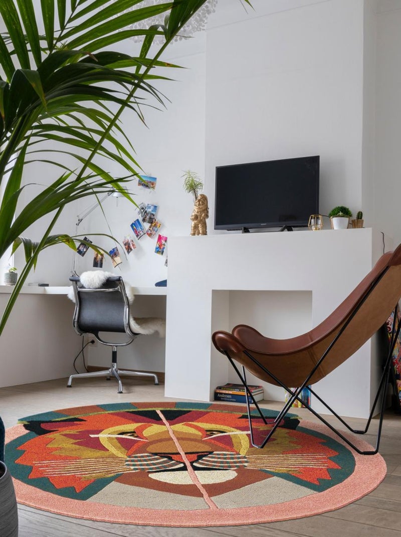 Tapis salon et chambre fait à la main en laine motif fresque ZODIAC Orange - Kiabi