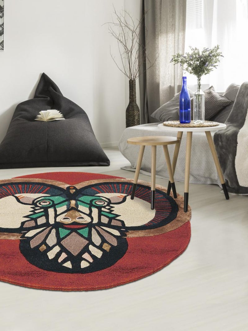 Tapis salon et chambre fait à la main en laine motif fresque ZODIAC Rouge - Kiabi