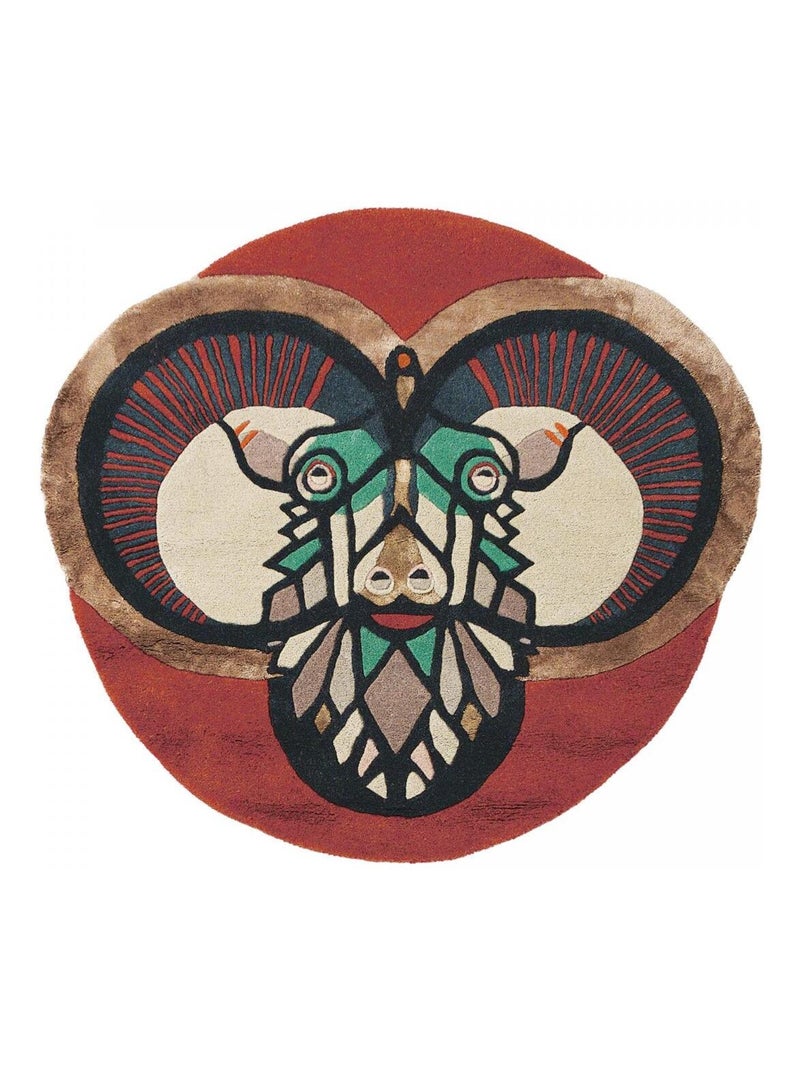Tapis salon et chambre fait à la main en laine motif fresque ZODIAC Rouge - Kiabi