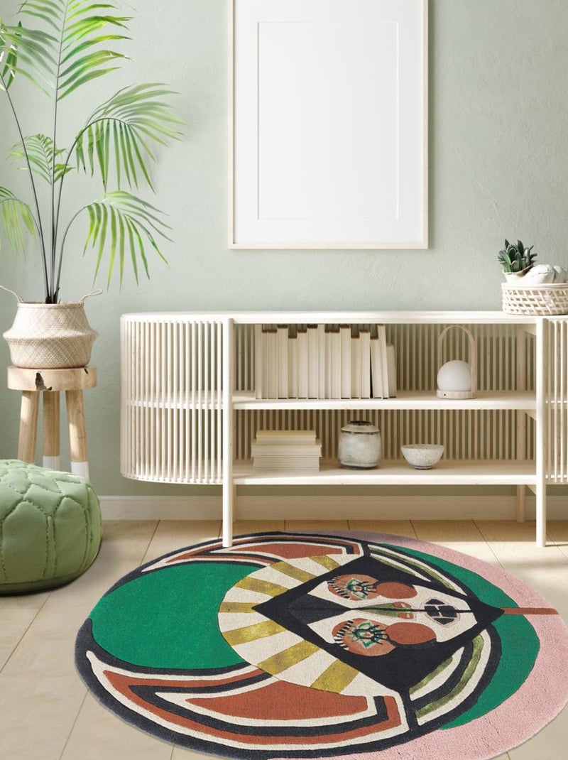 Tapis salon et chambre fait à la main en laine motif fresque ZODIAC Vert - Kiabi