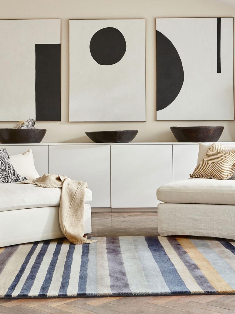 Tapis salon et chambre fait à la main en laine motif géométrique Bleu - Kiabi