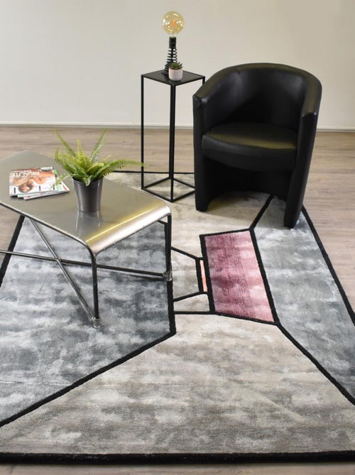 Tapis salon et chambre fait à la main en laine motif géométrique - Kiabi