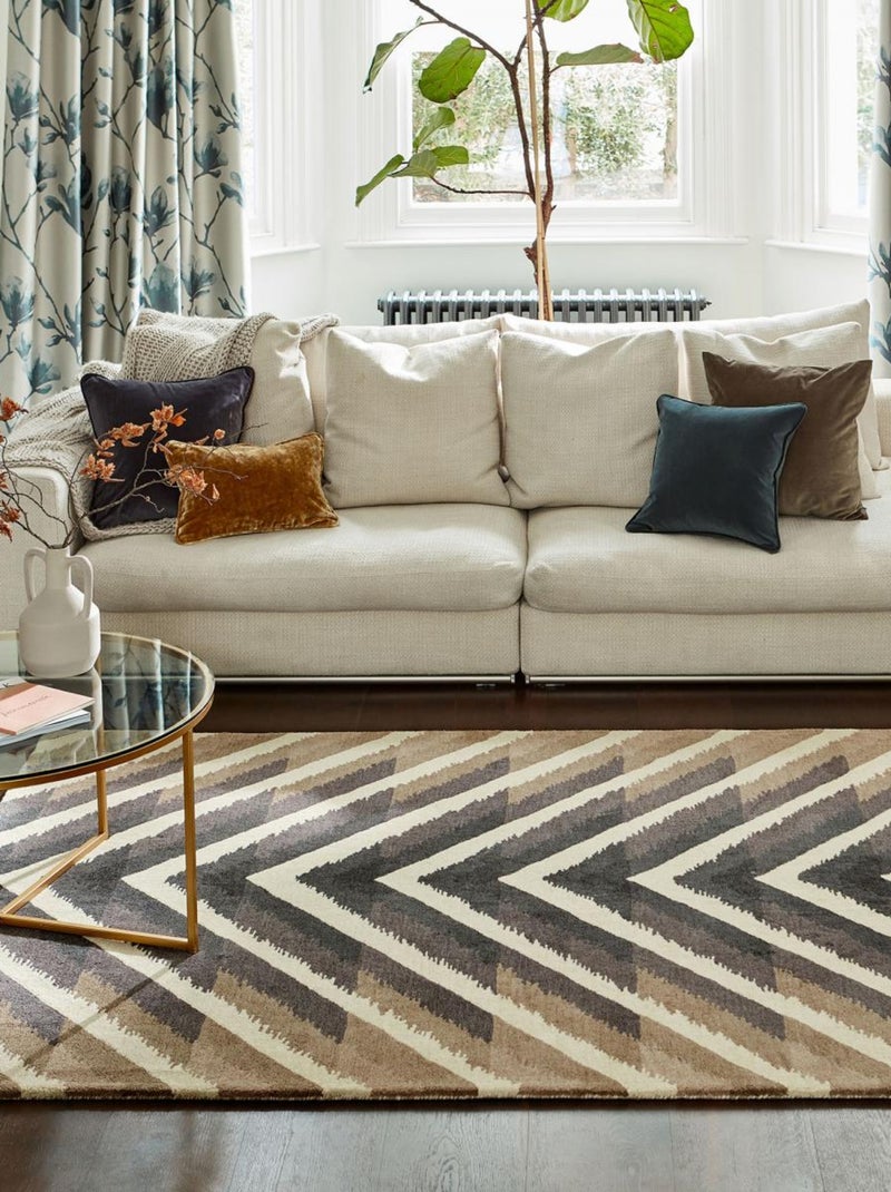 Tapis salon et chambre fait à la main en laine motif géométrique Gris - Kiabi