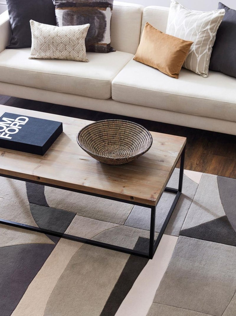 Tapis salon et chambre fait à la main en laine motif géométrique Gris - Kiabi