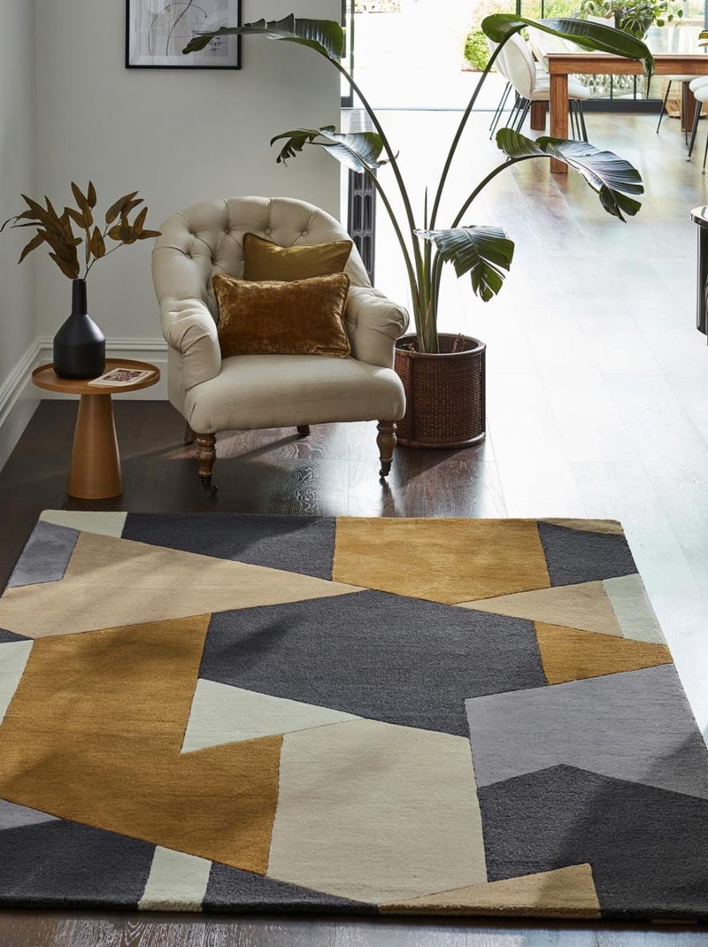 Tapis salon et chambre fait à la main en laine motif géométrique Orange - Kiabi