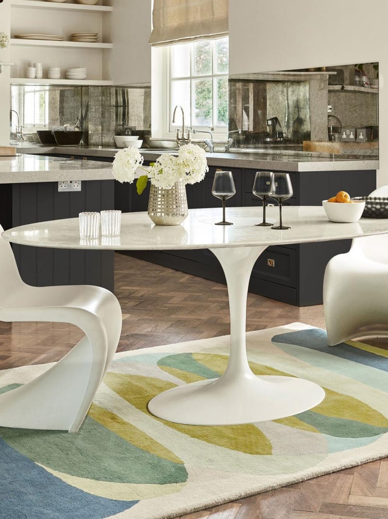 Tapis salon et chambre fait à la main en laine motif géométrique Vert - Kiabi