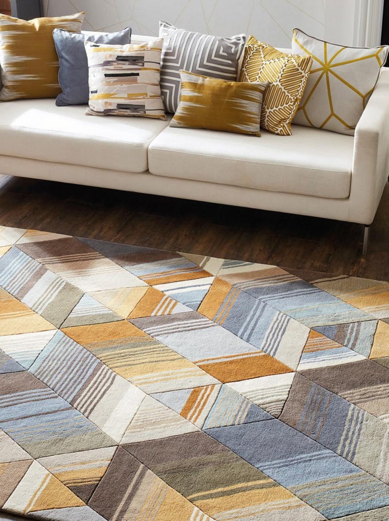 Tapis salon et chambre fait à la main en laine motif rétro-vintage Marron - Kiabi