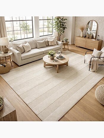 Tapis salon et chambre fait à la main en laine motif uni BANDA