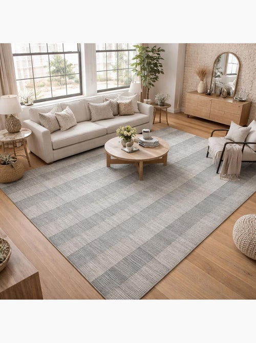 Tapis salon et chambre fait à la main en laine motif uni BANDA - Kiabi