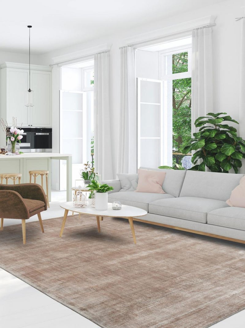 Tapis salon et chambre fait à la main en viscose motif uni NEO + Beige - Kiabi