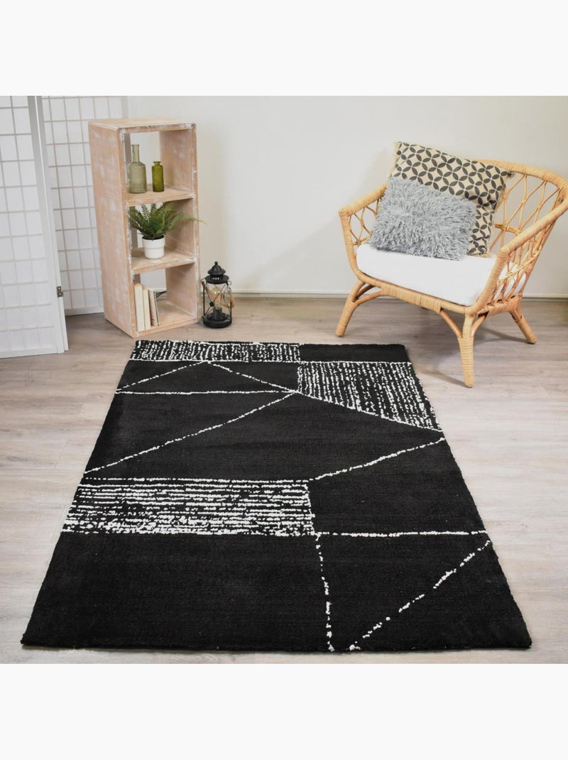 Tapis salon et chambre fait à la main motif géométrique RAGGAL Noir - Kiabi