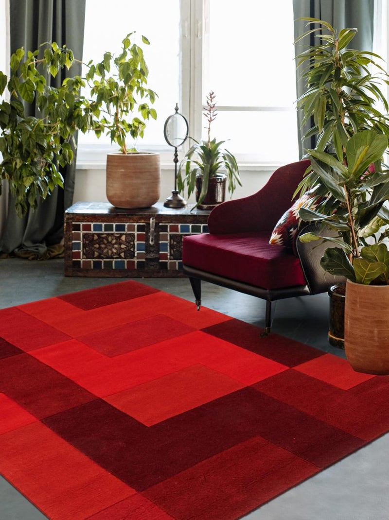 Tapis salon et chambre fait main en acrylique motif géométrique Bordeaux - Kiabi