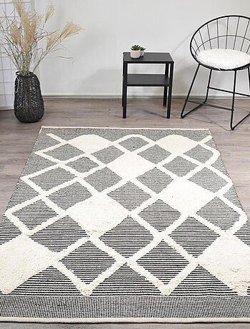 Tapis salon et chambre fait main en coton motif faux uni COTCOLI