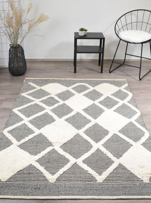 Tapis salon et chambre fait main en coton motif faux uni COTCOLI - Kiabi