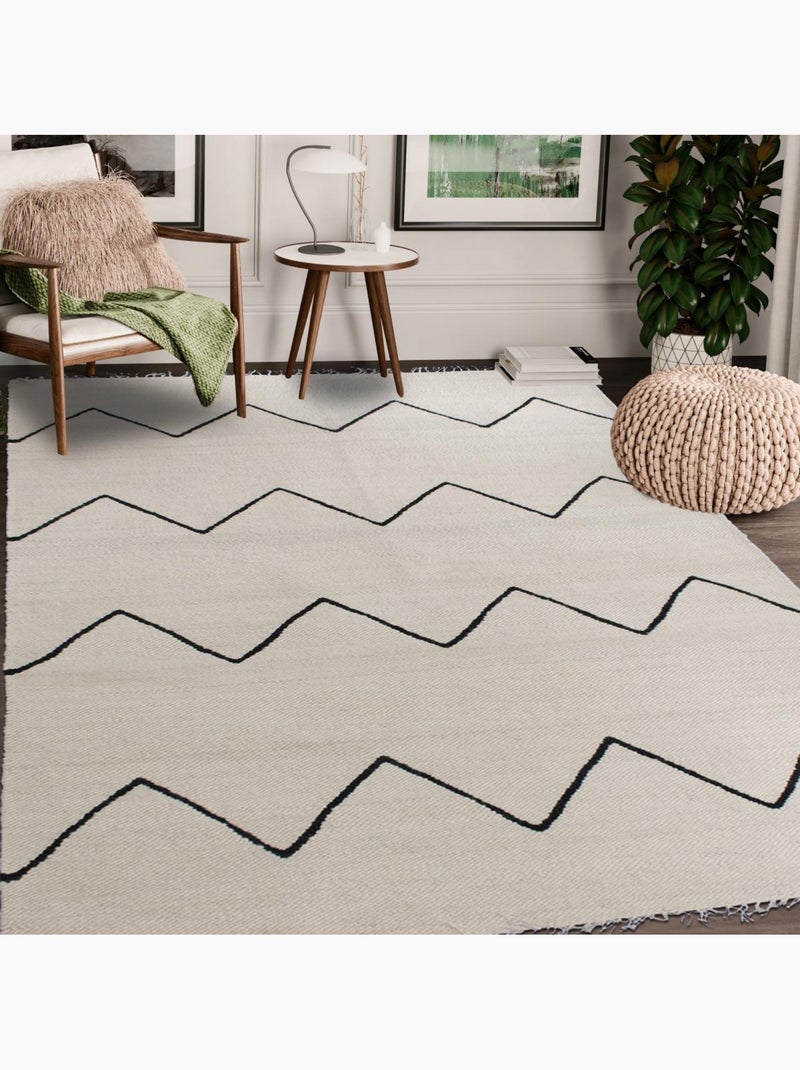Tapis salon et chambre fait main en laine motif berbère RUBINA Beige - Kiabi