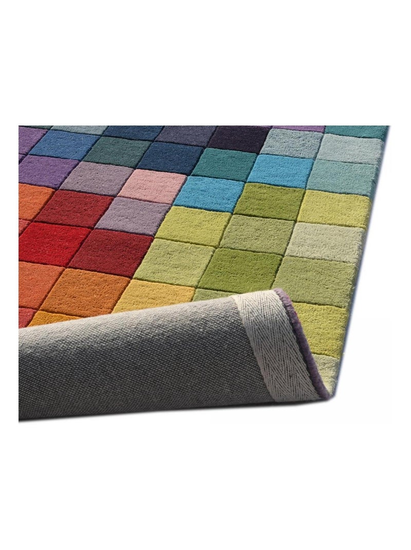 Tapis salon et chambre fait main en laine motif damier AXEL Multicolore - Kiabi