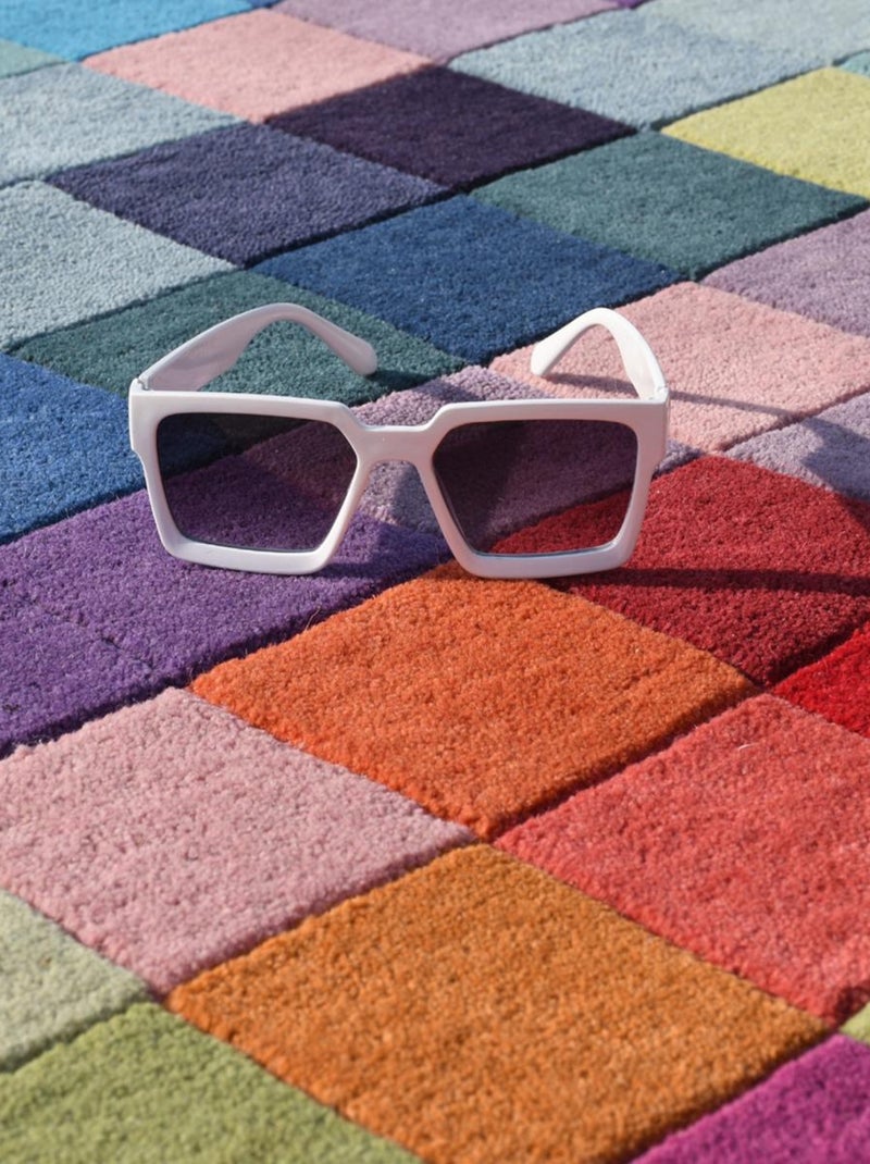 Tapis salon et chambre fait main en laine motif damier AXEL Multicolore - Kiabi