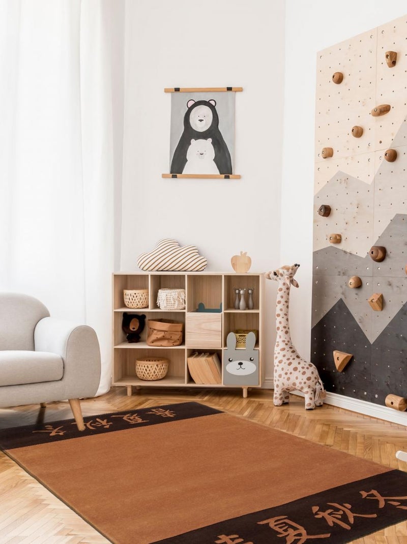 Tapis salon et chambre fait main en laine motif fresque PECKING Marron - Kiabi