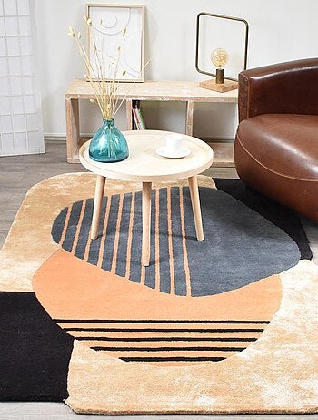 Tapis salon et chambre fait main en laine motif géométrique ATOLL 1