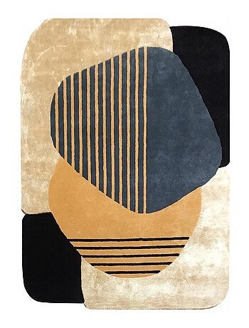 Tapis salon et chambre fait main en laine motif géométrique ATOLL 1