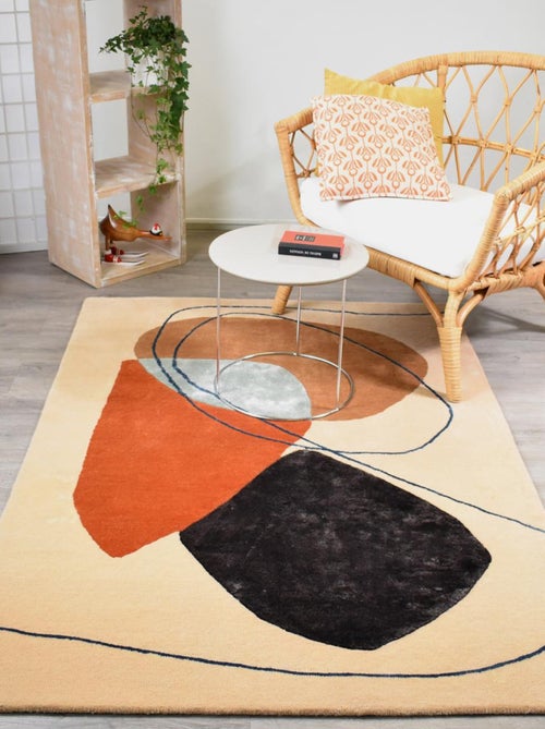 Tapis salon et chambre fait main en laine motif géométrique AZUR - Kiabi