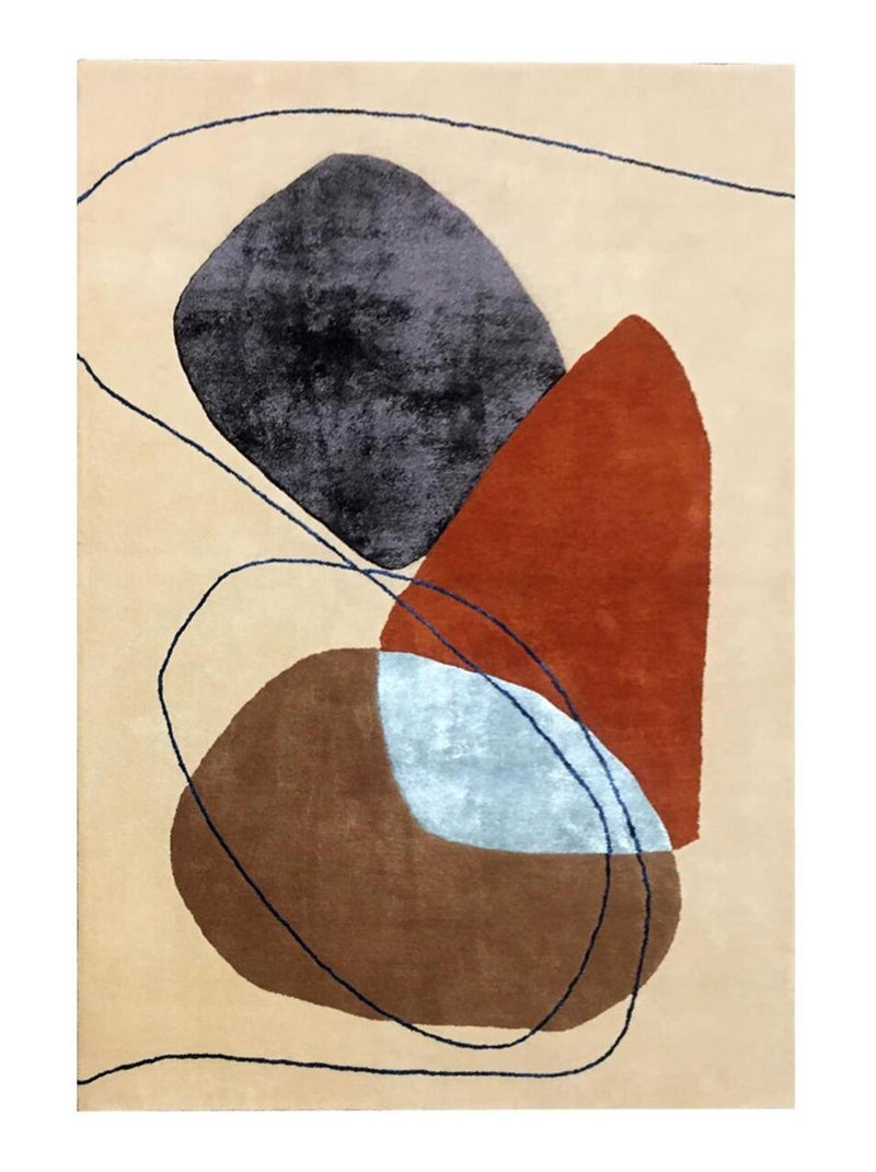 Tapis salon et chambre fait main en laine motif géométrique AZUR Beige - Kiabi