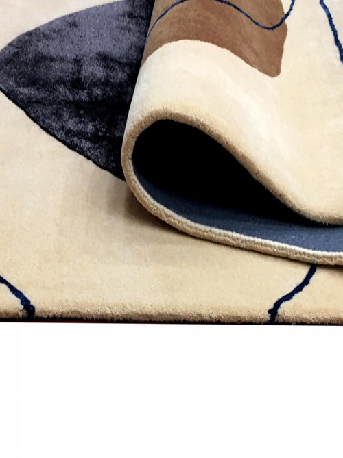 Tapis salon et chambre fait main en laine motif géométrique AZUR - Kiabi