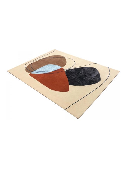 Tapis salon et chambre fait main en laine motif géométrique AZUR - Kiabi