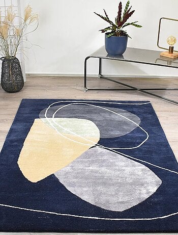 Tapis salon et chambre fait main en laine motif géométrique AZUR