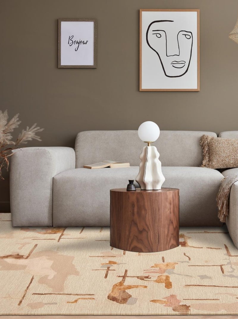 Tapis salon et chambre fait main en laine motif géométrique BITA Ecru - Kiabi