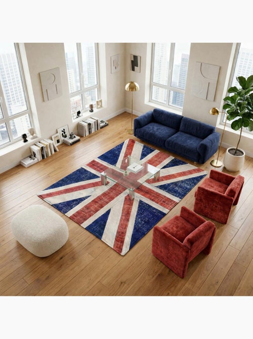 Tapis salon et chambre fait main en laine motif géométrique - Kiabi