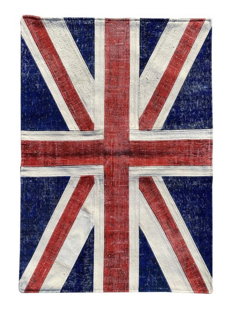 Tapis salon et chambre fait main en laine motif géométrique Bleu - Kiabi