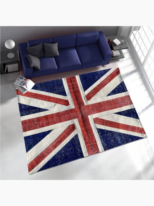 Tapis salon et chambre fait main en laine motif géométrique - Kiabi