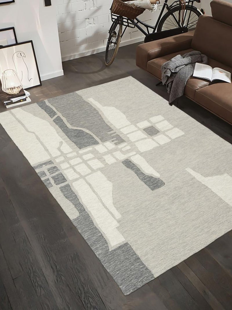 Tapis salon et chambre fait main en laine motif géométrique BUILDING Gris - Kiabi