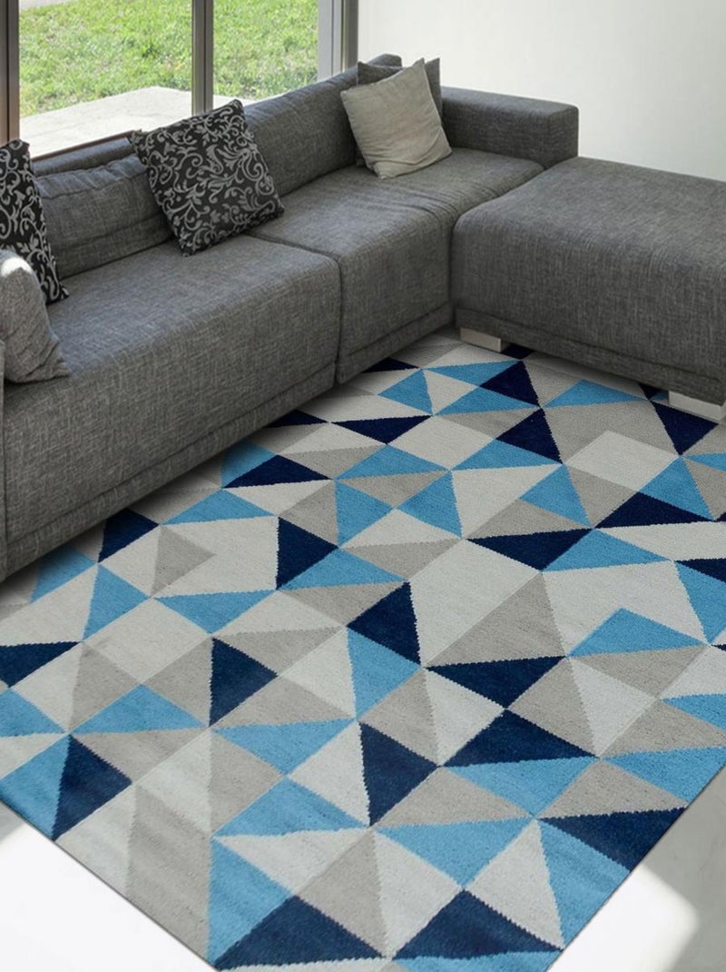 Tapis salon et chambre fait main en laine motif géométrique DIVIANCO Bleu - Kiabi