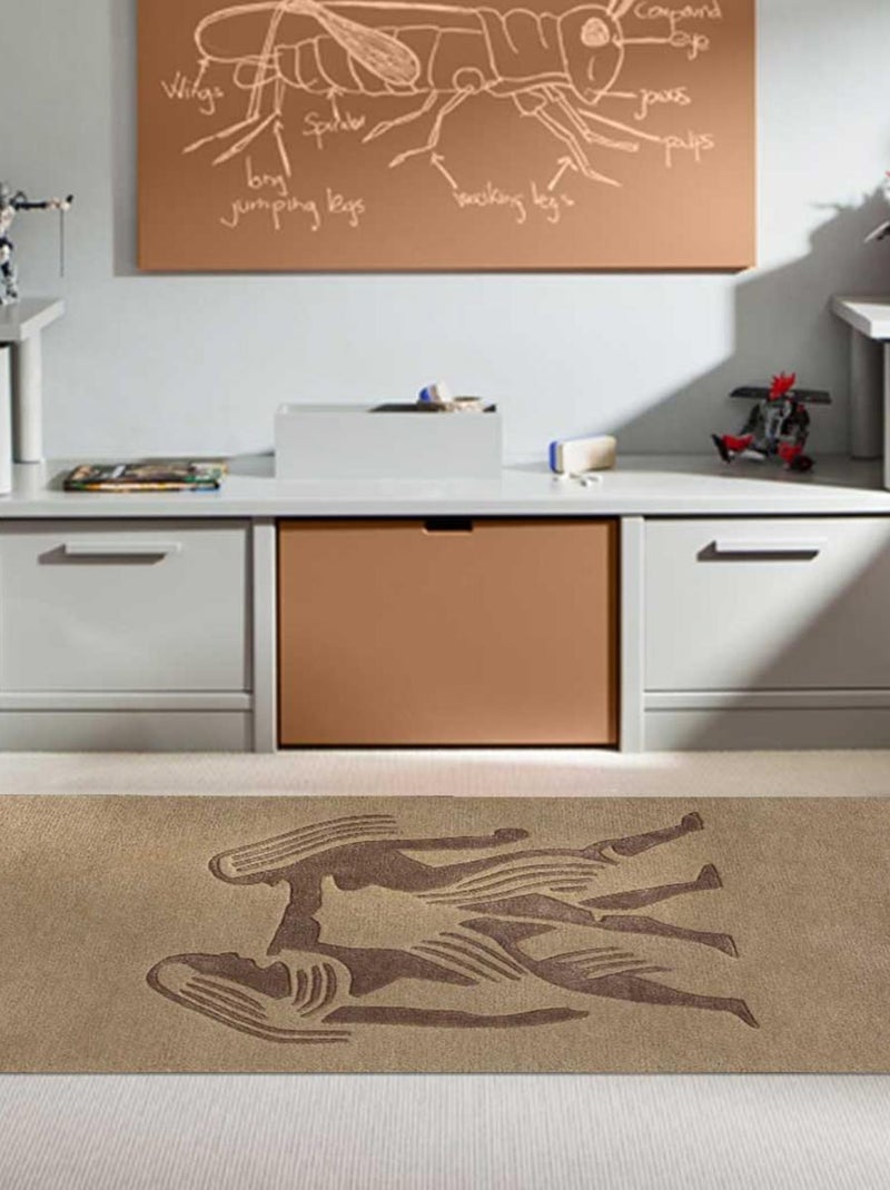Tapis salon et chambre fait main en laine motif géométrique GEMINI Beige - Kiabi