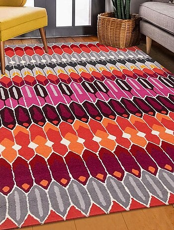 Tapis salon et chambre fait main en laine motif géométrique NOUZALA