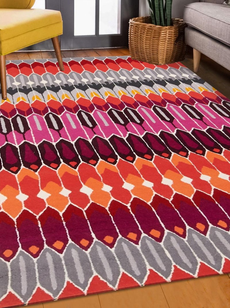 Tapis salon et chambre fait main en laine motif géométrique NOUZALA Multicolore - Kiabi