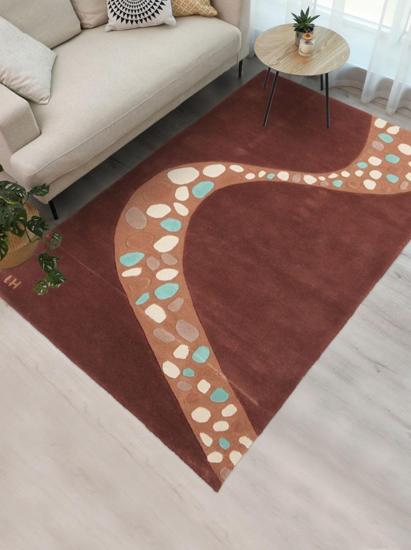 Tapis salon et chambre fait main en laine motif géométrique PIERAVIL Marron - Kiabi