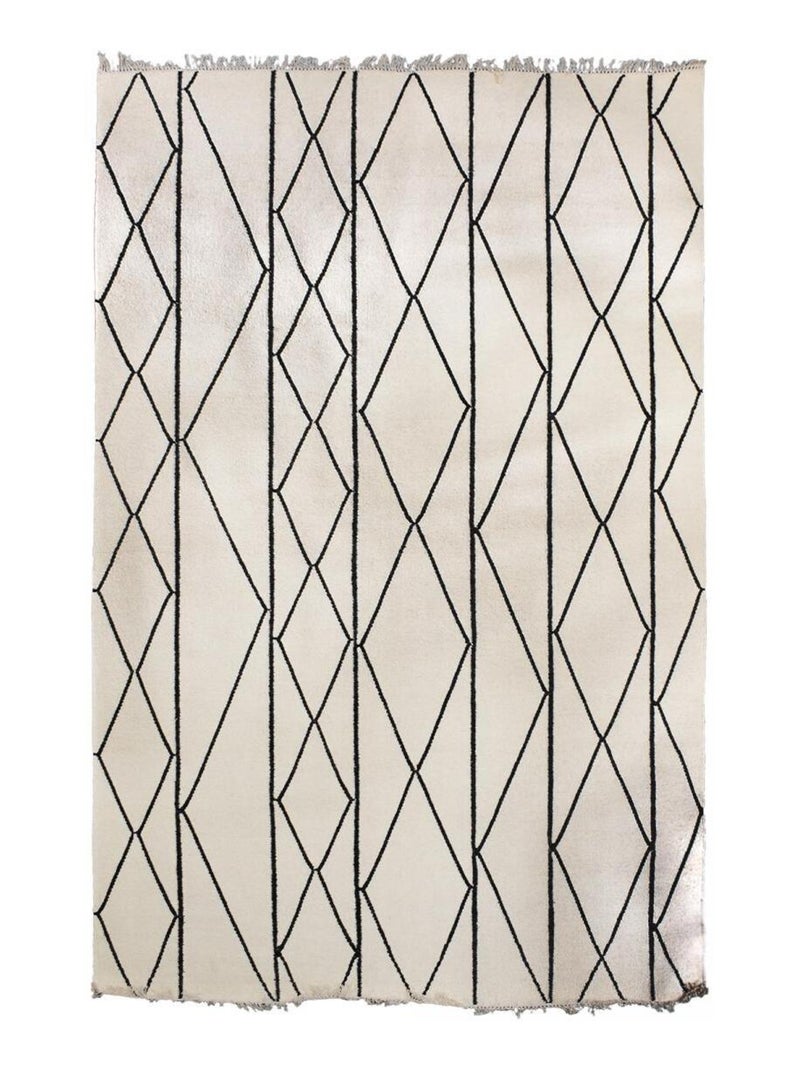 Tapis salon et chambre fait main en laine motif scandinave ELARA Beige - Kiabi