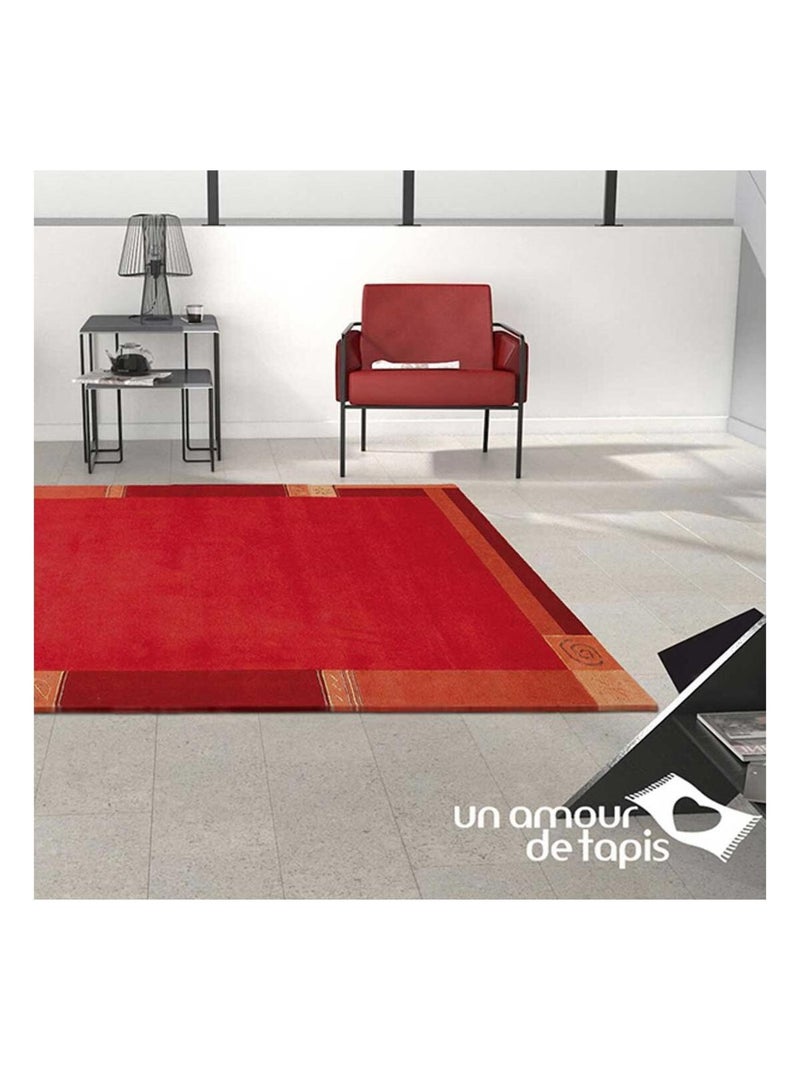 Tapis salon et chambre fait main en laine motif simple LIMANA Rouge - Kiabi