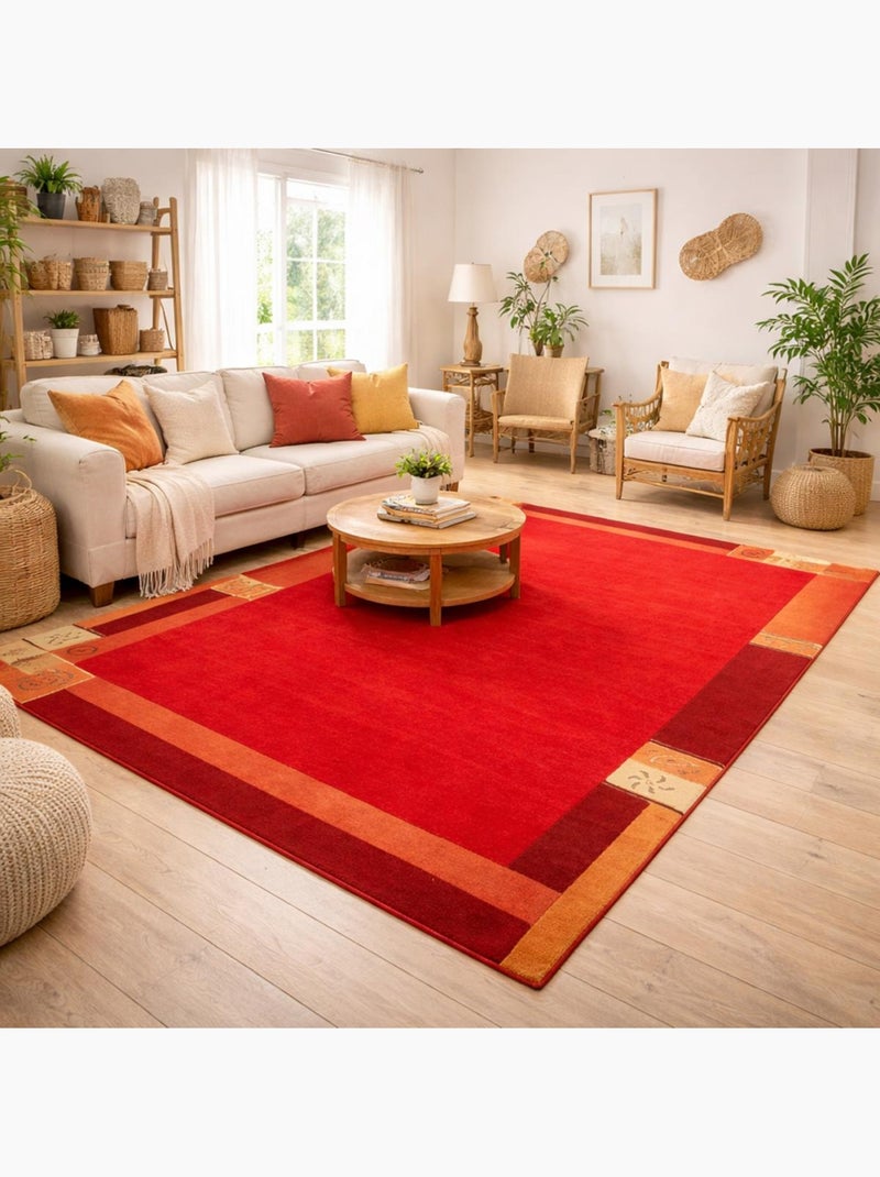 Tapis salon et chambre fait main en laine motif simple LIMANA Rouge - Kiabi