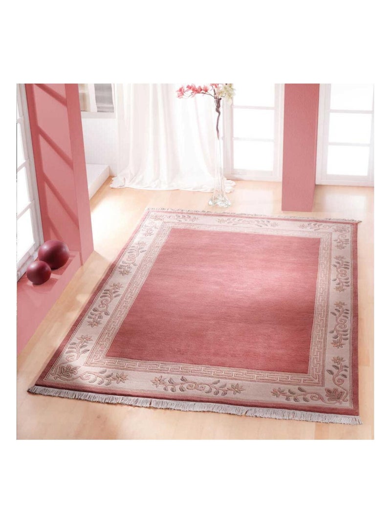 Tapis salon et chambre fait main en laine motif simple NAPISSA Rose - Kiabi